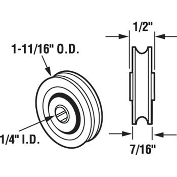 Sliding Glass Door 1 - 11/16" Nylon B.B. Replacement Roller 7/16" Wide - Reflect Window & Door