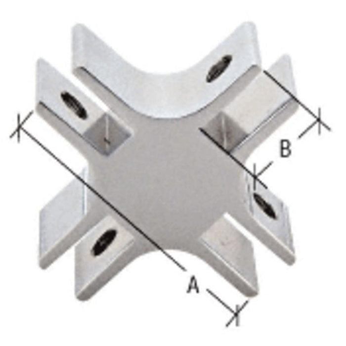 1 - 1/2" Long 4 - Way 90 Degree Deluxe Glass Furniture Connector for 3/4" Glass - Reflect Window & Door