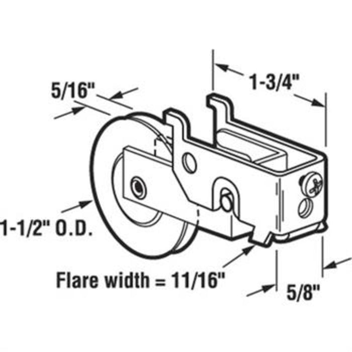 Sliding Glass Door 1 - 1/2" Nylon Roller with 3/4" Wide Housing for Ador/HiLite Doors - Reflect Window & Door