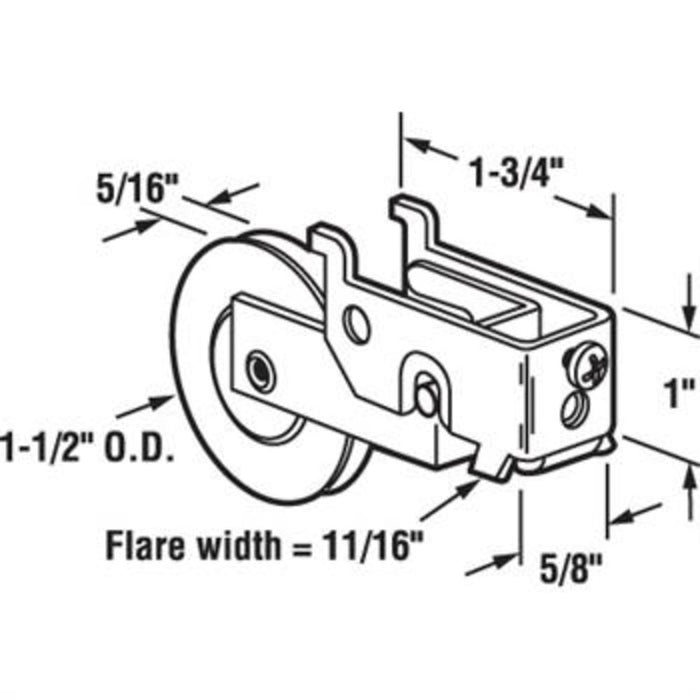 Sliding Glass Door 1 - 1/2" Steel Roller with 3/4" Wide Housing for Ador/HiLite Doors - Reflect Window & Door