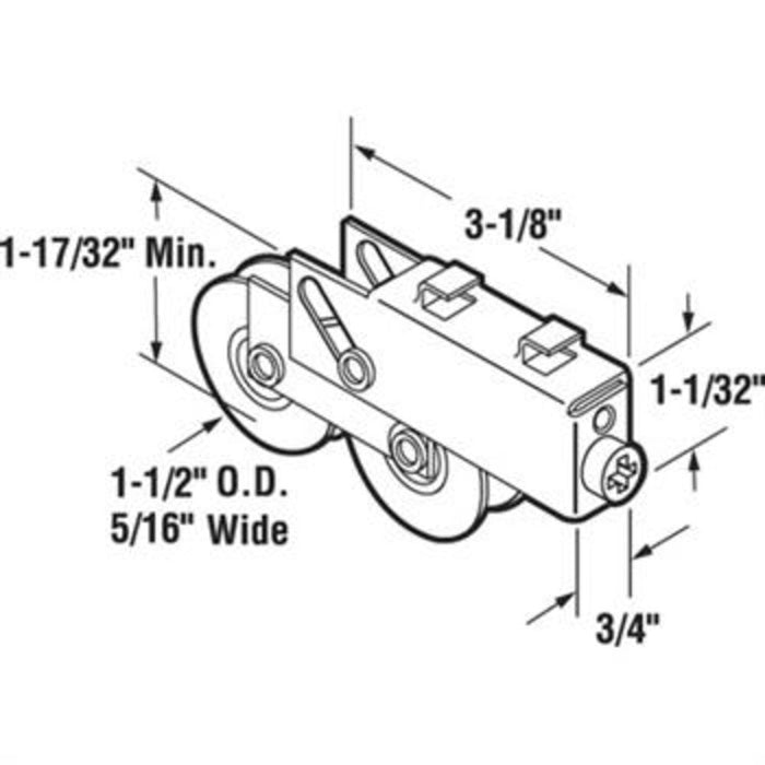 Sliding Glass Patio Door 1 - 1/2" Steel Tandem Roller With 11/16" Wide Housing for Smith Carry Doors - Reflect Window & Door