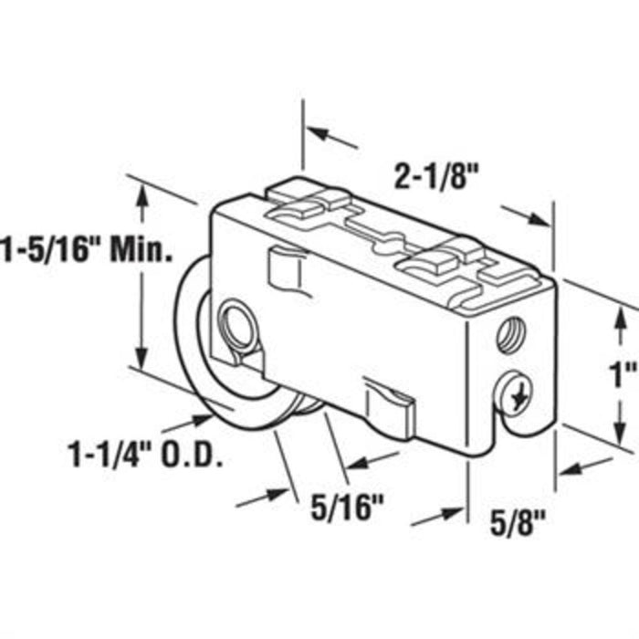 Sliding Glass Patio Door 1 - 1/4" Nylon Ball Bearing Roller With 5/8" Wide Housing for Smith Carry Doors - Reflect Window & Door