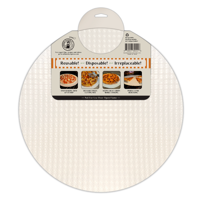 Round silicone baking mat with packaging on a white background
