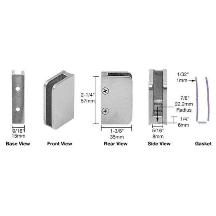 1/4" Right Hand Closed Bottom Post Glass Clip - Reflect Window & Door
