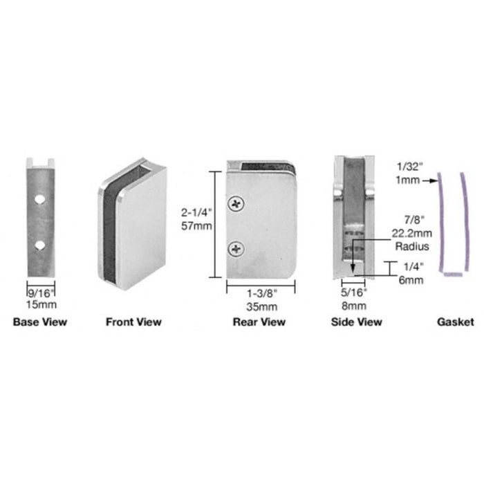 1/4" Right Hand Closed Bottom Post Glass Clip - Reflect Window & Door