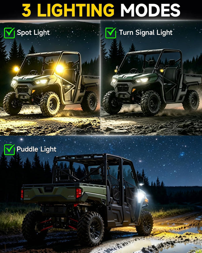 2026 Xprite UTV Side Mirrors w/LED Spot, Signal & Puddle Light for Pro-Fit Cage