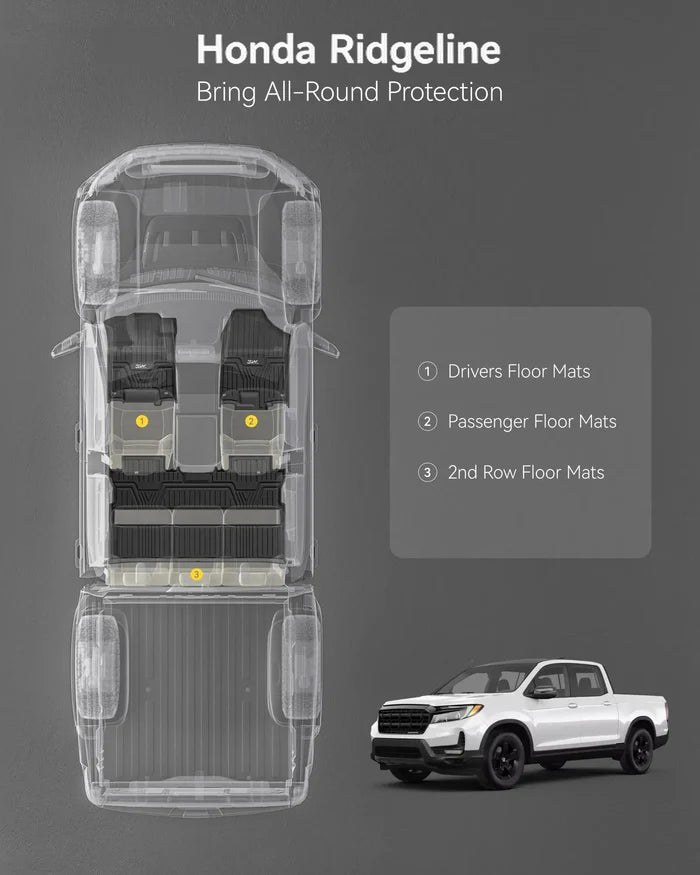 3W 2017-2026 Honda Ridgeline Floor Mats | Thorex™ Custom Fit （Gasoline Only）