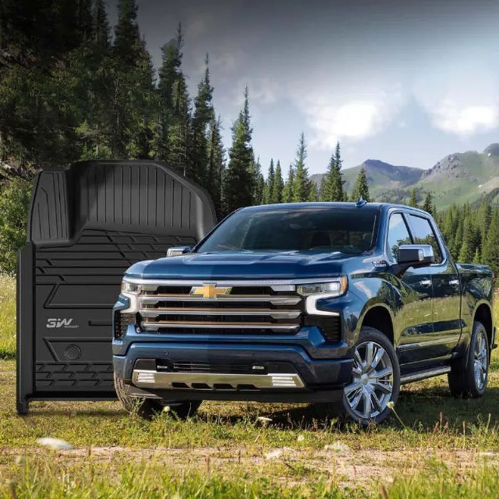 3W Custom Floor Mats 2019-2024 Chevy / Chevrolet Silverado 1500 2500 HD/3500HD Crew Cab TPE Material & All-Weather Protection Vehicles & Parts 3Wliners