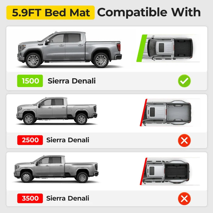 3W Truck Bed Mat Fit 2019-2024 2025 2026 Chevy Silverado 1500 & GMC Sierra 1500 5.9FT Standard Bed All Weather TPE Custom Fit Heavy Duty Pickup Accessories Trunk Mat
