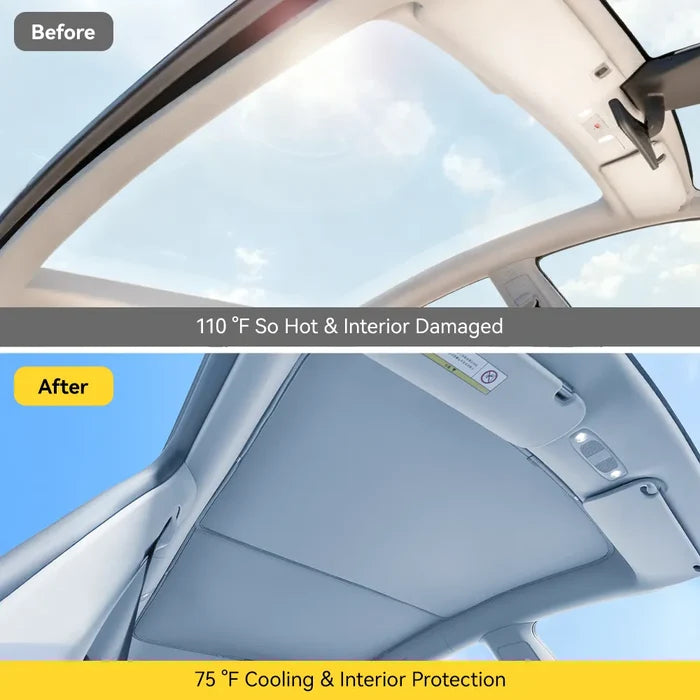 Foldable Sunroof Sunshade for Tesla Model Y Juniper 2025-2026 Custom Fit Sunshade Car Accessories, Upgraded Foldable Sunshade, Blocks UV Rays Keep Car Cool