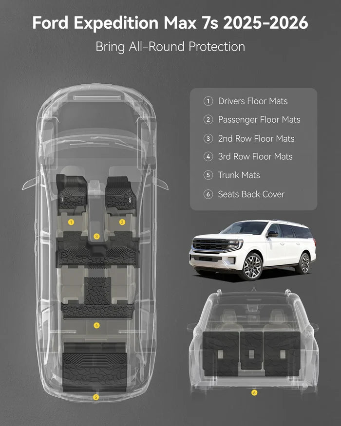 3W Ford Expedition Max 7 Seats 2025 Custom Floor Mats/ Crago Liner Thorex™ All-Weather Protection - 3Wliners