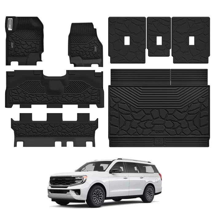 3W Floor Mats & Cargo Liner & Seat Back Mats for 2025 2026 Ford Expedition Max Bench Seating 8 Seats, All Weather for 2025 2026 Ford Expedition Max (Not fit 7 Seats) Full Set Floor Mats (Only MAX)