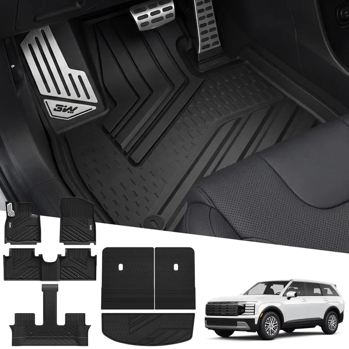 3W Floor Mats & Backrest Mats & Cargo Mats for Hyundai Palisade 2026 7/8 Passenger(Only Fit Gas), All Weather TPE Interior Protector Floor Liner, Custom Fit Full Set Car Mats Accessories, Black