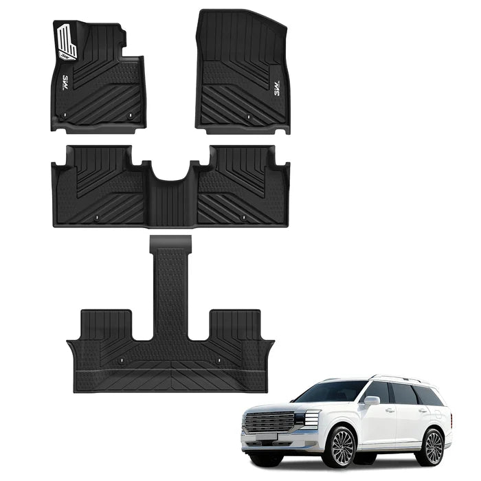 3W Floor Mats for 2026 Hyundai-Palisade 7seat With Metal Pedals 1-3 Rows Custom Car Mats All Weather Protection TPE Mats Black