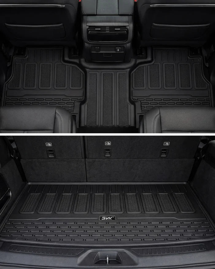 3W Floor Mats & Cargo Liner for Jeep Wagoneer 2022-2026 7-Seat (NOT for 8-Seat/L/S)， with 2nd Row Bench Seat All Weather Protection TPE Full Set Automotive Mat Car Floor Liners Accessories, Black