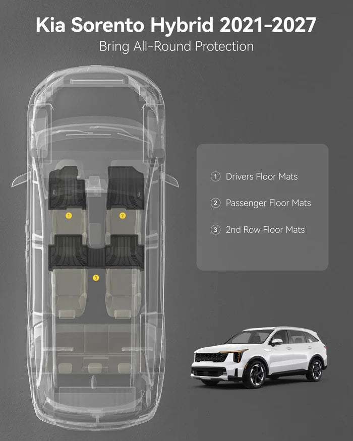 3W Kia Sorento 2021-2027 (Only fit Hybrid) Custom Floor Mats Thorex™ All-Weather Protection