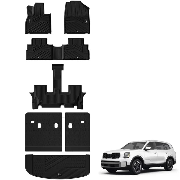 3W Kia Telluride 2020-2025 (Gas Models) Fits 7 & 8 Seat Custom Floor Mats& Cargo Liner Thorex™ All-Weather Protection - 3Wliners