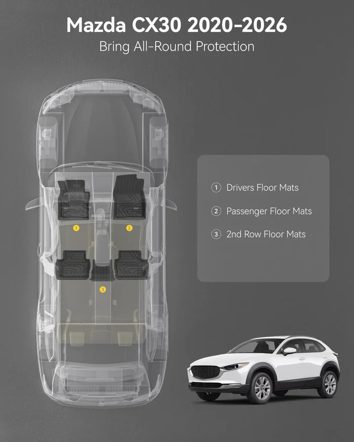 3W Thorex all-weather custom floor mats set for 2020-2026 Mazda CX-30 gasoline model