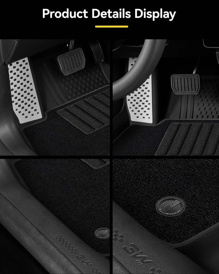 3W Tesla Model 3 Floor Mats 2026 2025 2024 with Metal Pedal & Carpets, Full Set with Cargo Liner, Highland All Weather Custom Fit Rear Trunk Mat Accessories Black