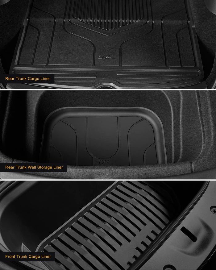 3W Tesla Model Y 2020-2024 Custom Floor Mats / Trunk Mats TPE Material & All-Weather Protection 5-Seater Vehicles & Parts 3Wliners