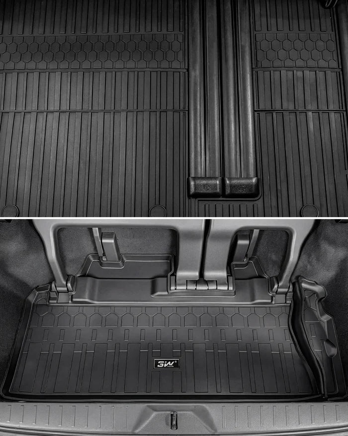 3W Floor Mats & Cargo Liner & Backrest Mats Fit Toyota Sienna 2024-2026 (Only for Platinum Version with Refrigerator) TPE Custom Fit Floor Liner and Trunk Mat for Sienna 7 Seat (w/o Spare tire) Black