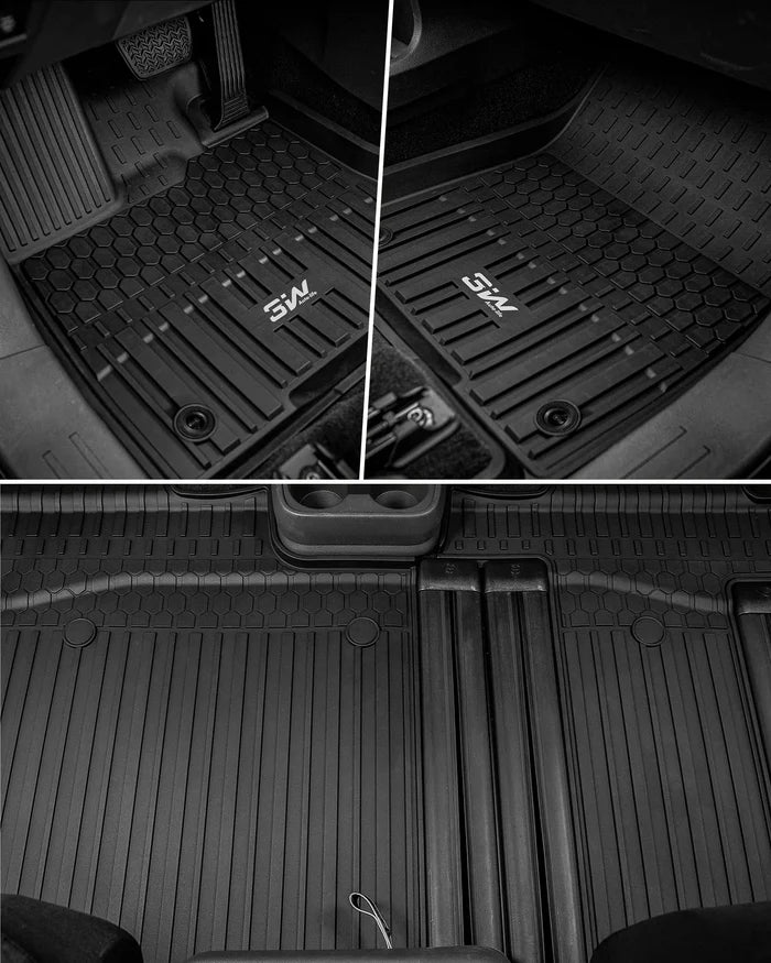 3W Floor Mats & Cargo Liner & Backrest Mats Fit Toyota Sienna 2024-2026 (Only for Platinum Version with Refrigerator) TPE Custom Fit Floor Liner and Trunk Mat for Sienna 7 Seat (w/o Spare tire) Black