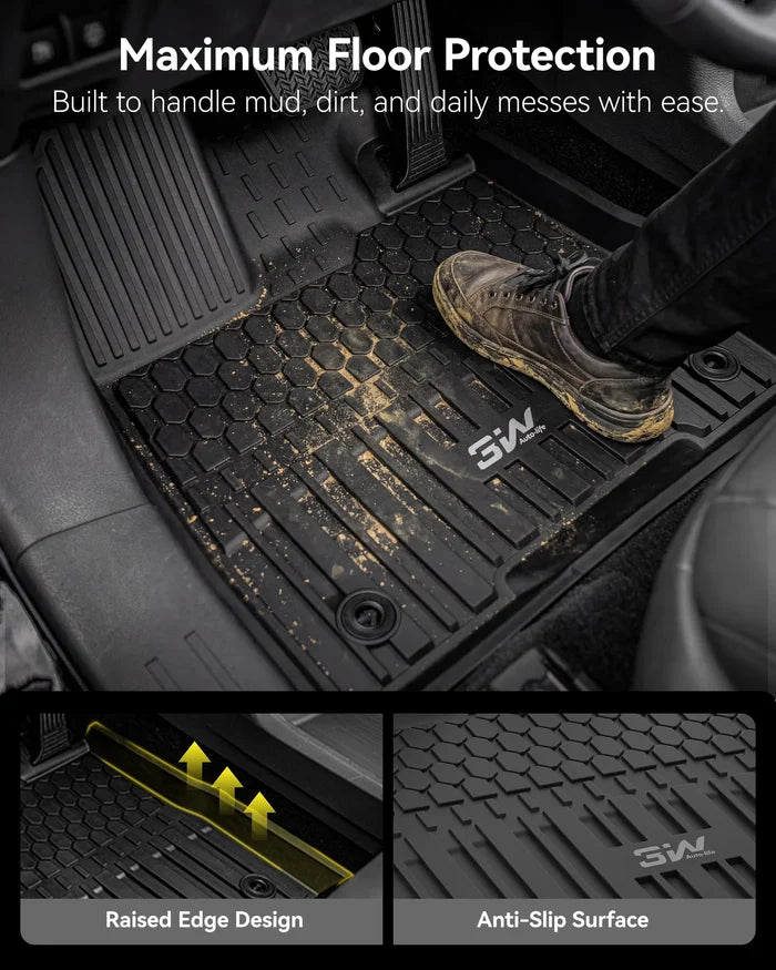 3W Floor Mats & Cargo Liner & Backrest Mats Fit Toyota Sienna 2024-2026 (Only for Platinum Version with Refrigerator) TPE Custom Fit Floor Liner and Trunk Mat for Sienna 7 Seat (w/o Spare tire) Black