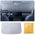 3W Foldable Car Windshield Sun Shade Tesla Model Y/Model 3-Advanced Thickened Black Tape Sunshade Cover, Maximum UV Block & Sun Heat Protector Model Y Juniper/Model 3 Highland (56.30''L*37''W)