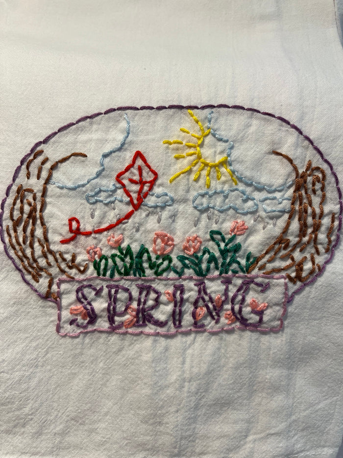 Millie's Tea Towels, Hand Embroidered: Spring (3 to choose from)