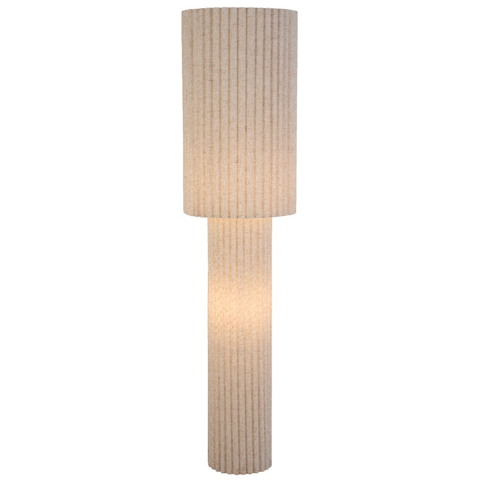 Alcona Floor Lamp in beige fabric with vertical ribbed texture, modern sculptural lamp design.