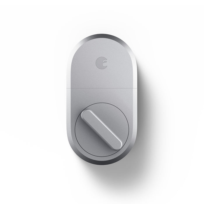 Front view of a silver August Bluetooth lock