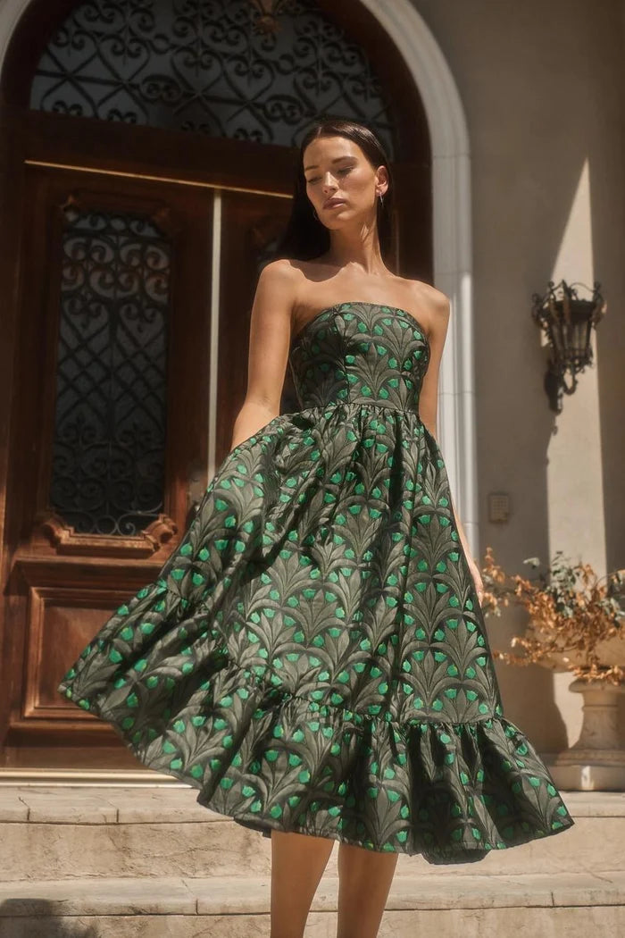 Aurra Jacquard Strapless Midi Dress