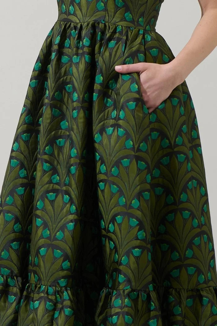 Aurra Jacquard Strapless Midi Dress