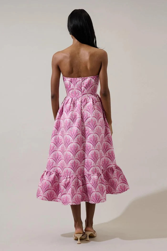 Aurra Jacquard Strapless Midi Dress