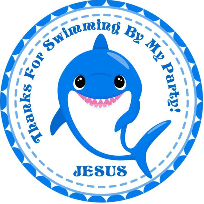 Blue baby shark birthday sticker with shark illustration