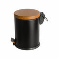 Black 5 L Stainless Steel Pedal Bin with Wooden Lid for Bathroom