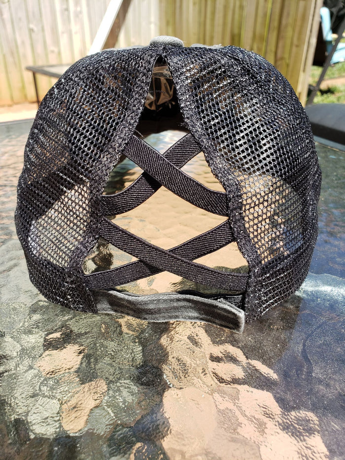 Black criss cross ponytail hat