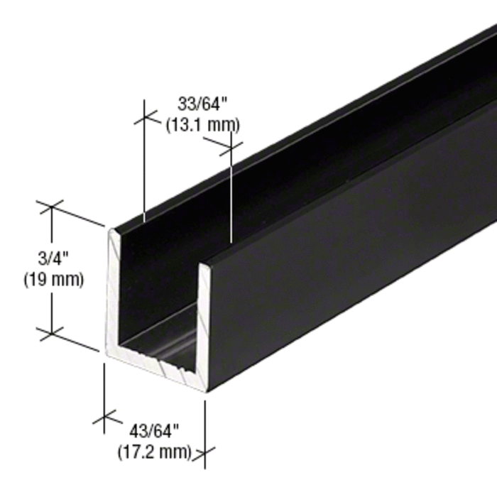 Shower Door Black 1/2" Fixed Panel Deep U-Channel - 95" - Reflect Window & Door