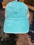 Blue criss cross ponytail hat
