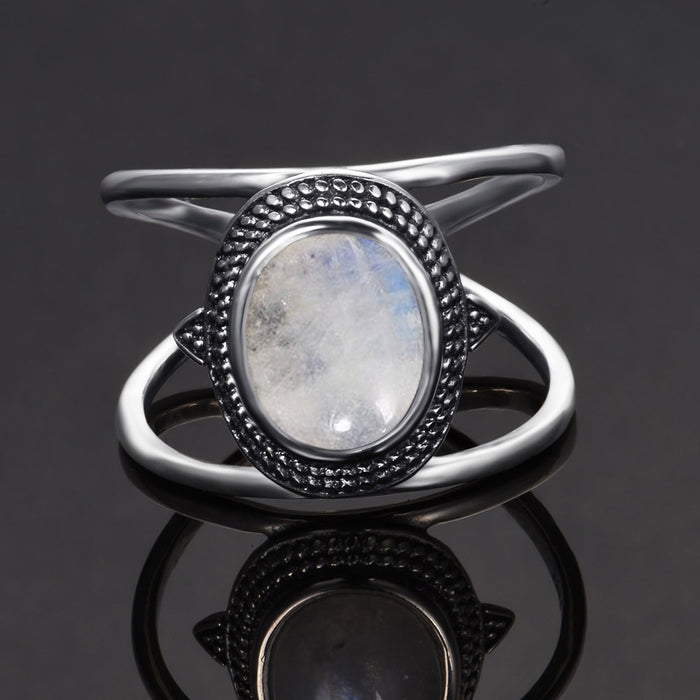 Boho 925 Silver Natural Moonstone Ring