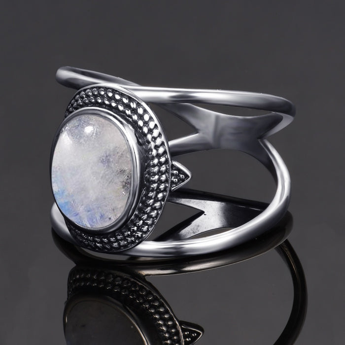 Boho 925 Silver Natural Moonstone Ring
