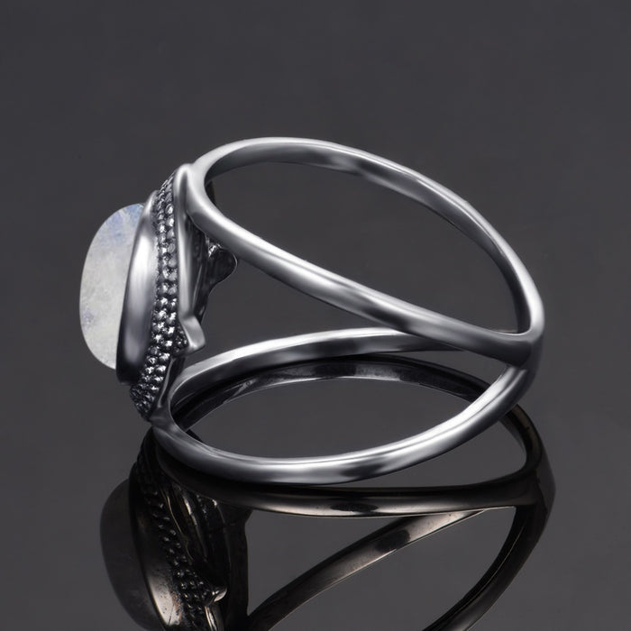Boho 925 Silver Natural Moonstone Ring