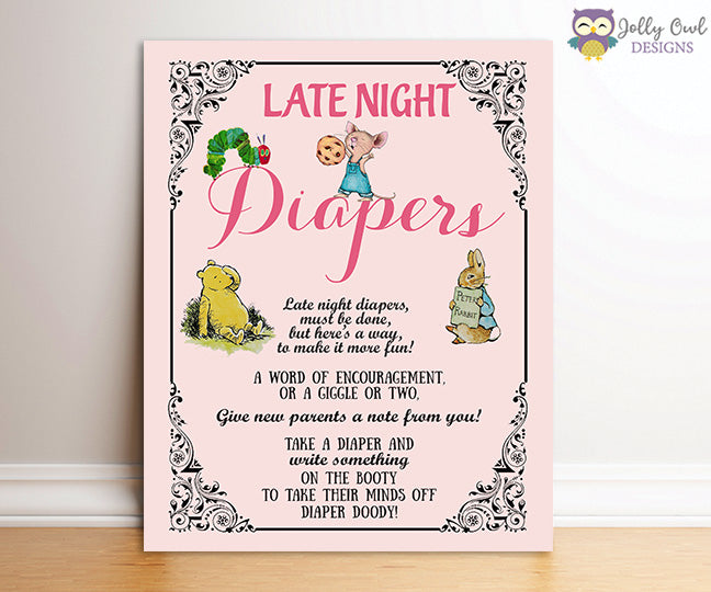 Book Themed Baby Shower - Late Night Diaper Sign