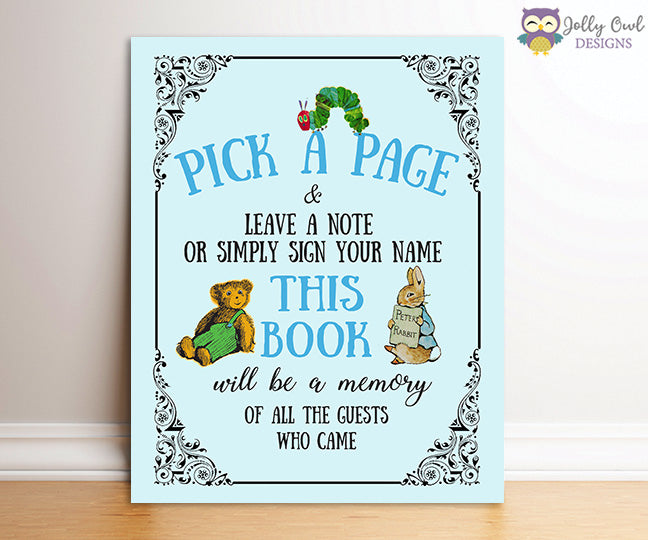 Book Themed Baby Shower Party Sign - Pick A Page