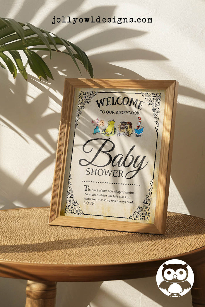 Book Themed Baby Shower Party Sign - Welcome Sign - Jolly Owl Designs