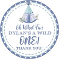 blue tribal wild one birthday sticker