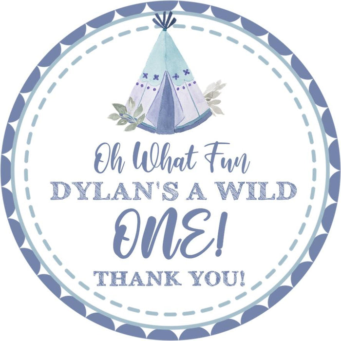 blue tribal wild one birthday sticker