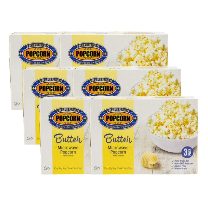 Butter Flavored Microwave Popcorn | Pack of 6 Boxes | Preferred Popcorn