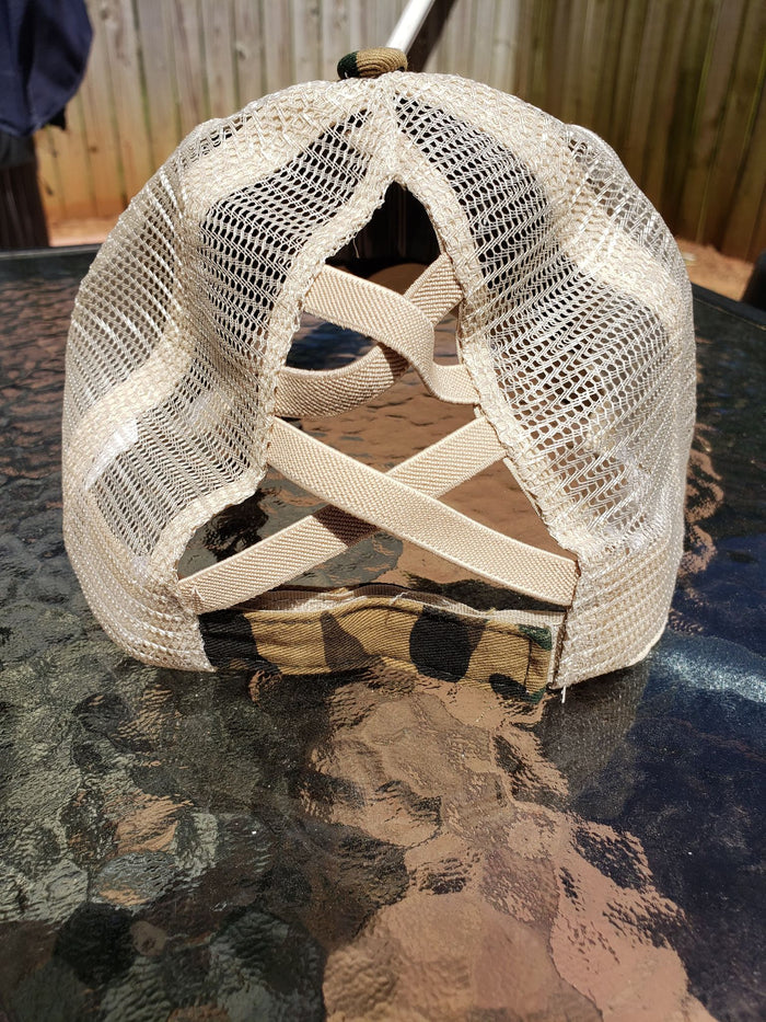 Camo criss cross ponytail hat