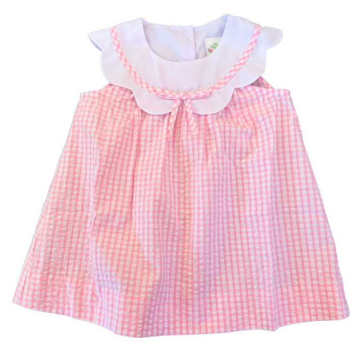 Charlotte Scalloped Dress - Blakeney Ballet Pink Seersucker Check